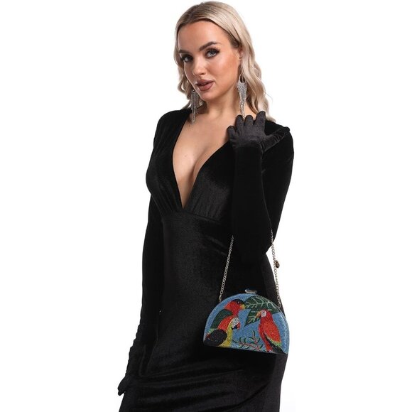 ❤️ Parrot Bag Women Crystal Clutch Cocktail Prom Bird Party Handbags Rhinestone - Picture 8 of 9